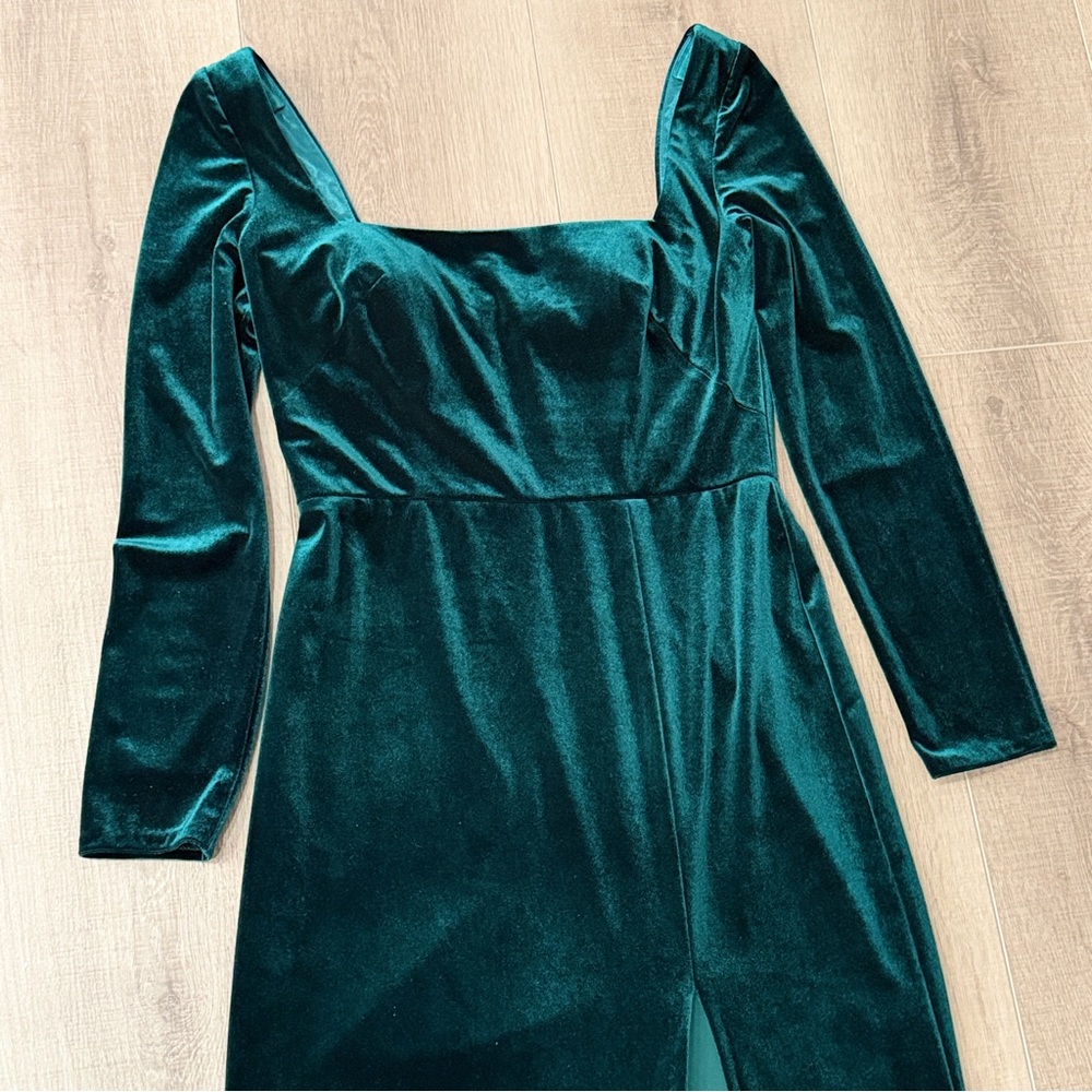 JENNY YOO Rachel Velvet Emerald Green SquareNeck Dress Gown 35" Bust Prom Bridal - Picture 15 of 16